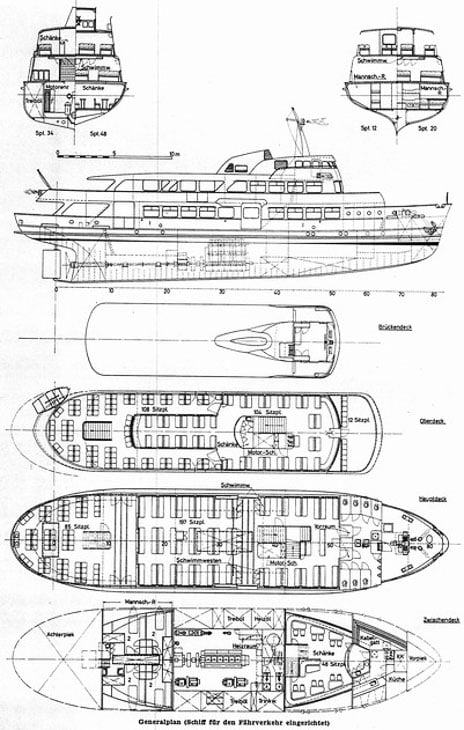 Bauplan der HADAG-Fähre BÜRGERMEISTER MÖNCKEBERG